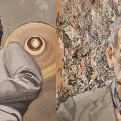 Deux portraits saisissants de Lucian Freud, peintre, révèlent l'intensité de son regard et la texture de sa peau.