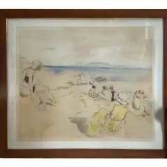 Aquarelle d'une plage avec des baigneurs, par Henri Lebasque.