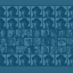 Mosaïque de portraits, dont plusieurs de Pierre Dmitrienko portant un chapeau.