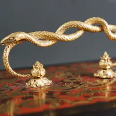 Poignée en bronze doré, un serpent enroulé, signé Susse Frères, sur un coffret orné.