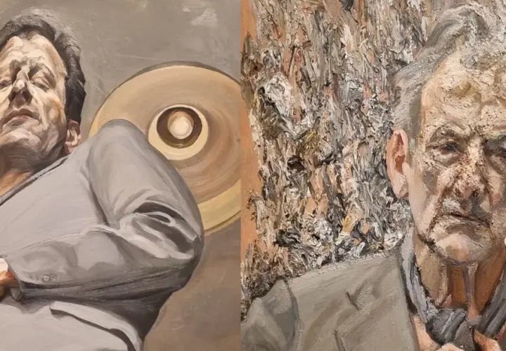 Deux portraits saisissants de Lucian Freud, peintre, révèlent l'intensité de son regard et la texture de sa peau.