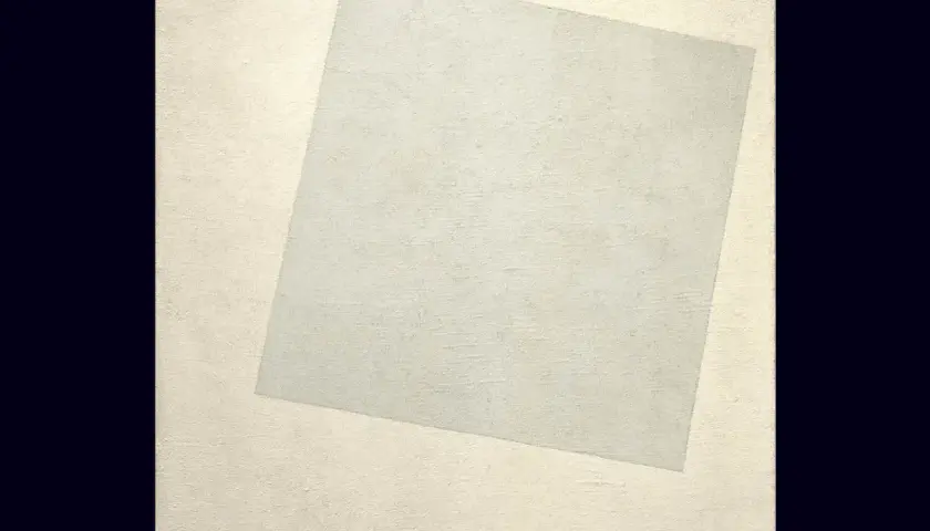 Un carré blanc légèrement décalé sur un fond blanc texturé. Une œuvre minimaliste dont le prix est inestimable.