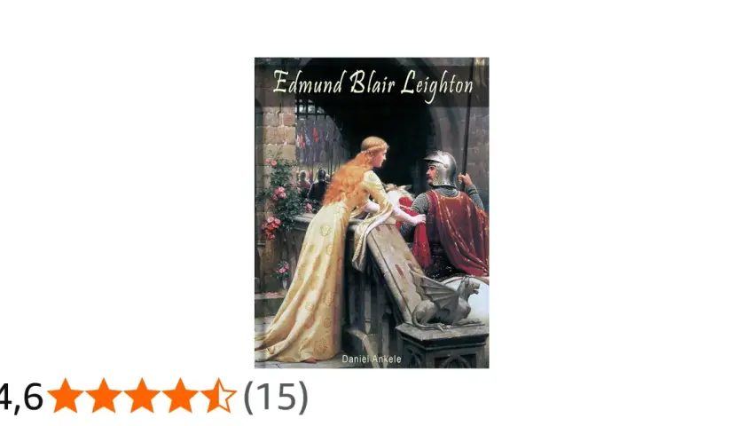 Une dame blonde en robe dorée parle à un chevalier en armure, une scène typique de l'art d'Edmund Blair Leighton.