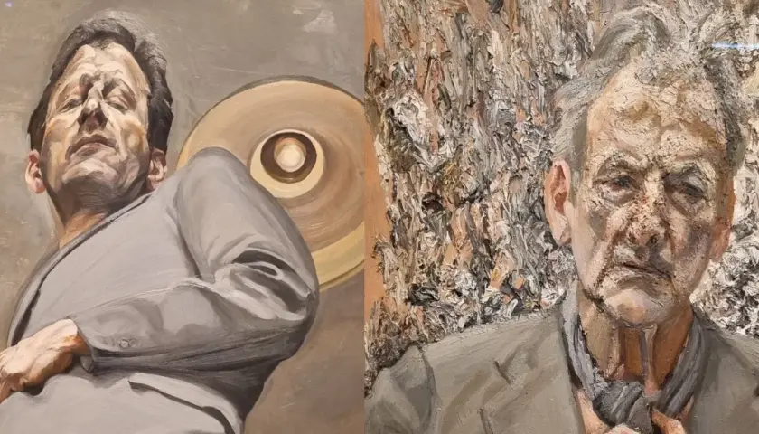 Deux portraits saisissants de Lucian Freud, peintre, révèlent l'intensité de son regard et la texture de sa peau.