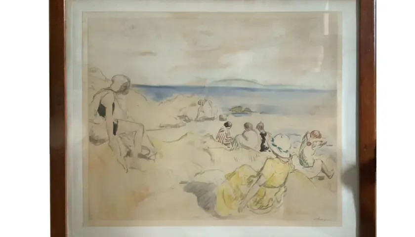 Aquarelle d'une plage avec des baigneurs, par Henri Lebasque.