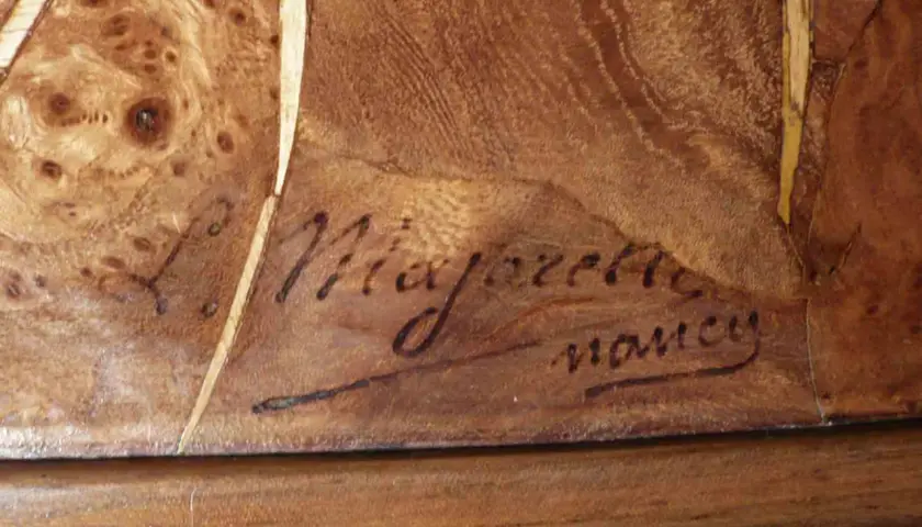Signature manuscrite de Louis Majorelle à Nancy, gravée sur bois.