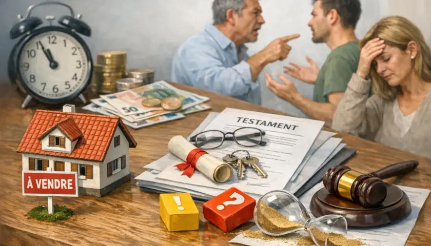 Une famille se dispute autour d'un testament, une maison à vendre et des meubles meublants de succession. L'horloge tourne, le temps presse.