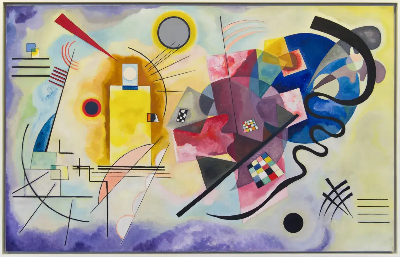 Œuvres d'art de Vassily Kandinsky : une explosion de formes géométriques et de couleurs vives, évoquant une symphonie visuelle abstraite.