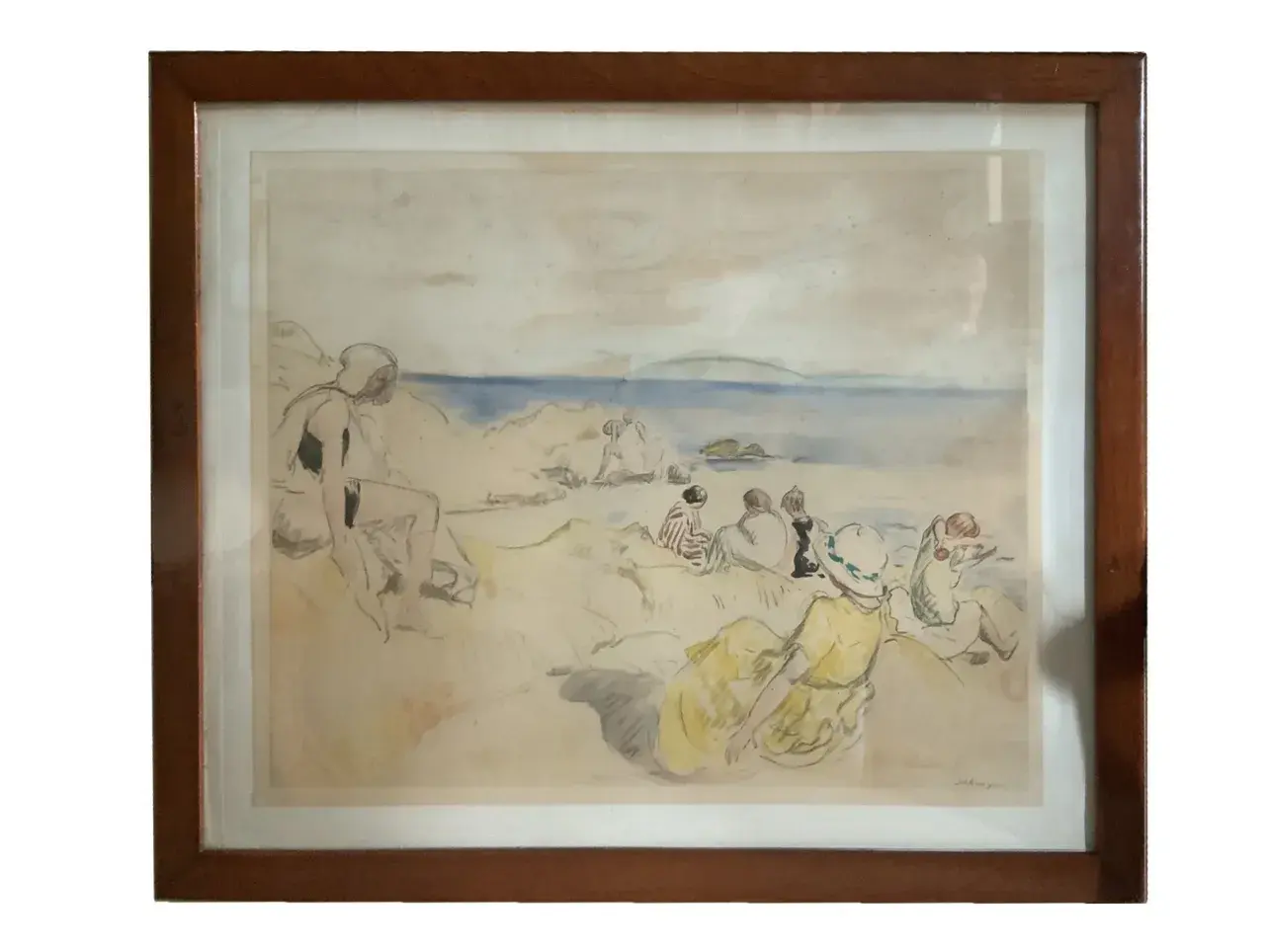 Aquarelle d'une plage avec des baigneurs, par Henri Lebasque.