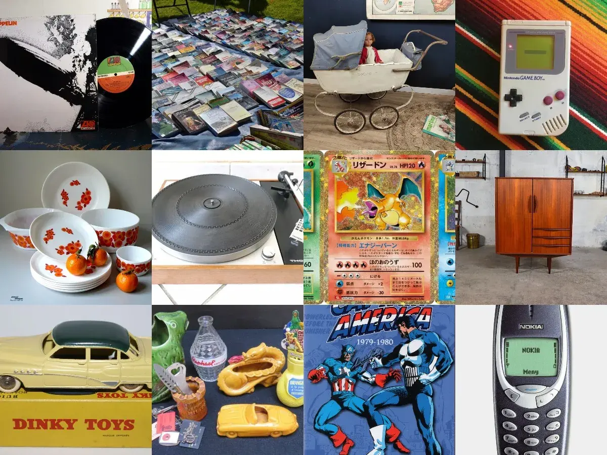 Disques vinyles, livres, vaisselle vintage, Game Boy, cartes Pokémon, meubles scandinaves, jouets Dinky, téléphone Nokia : les objets les plus recherchés en brocante.