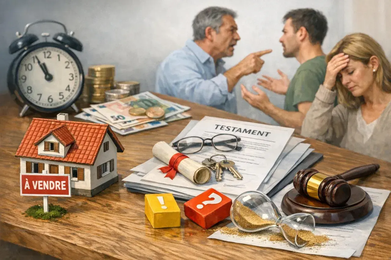 Une famille se dispute autour d'un testament, une maison à vendre et des meubles meublants de succession. L'horloge tourne, le temps presse.