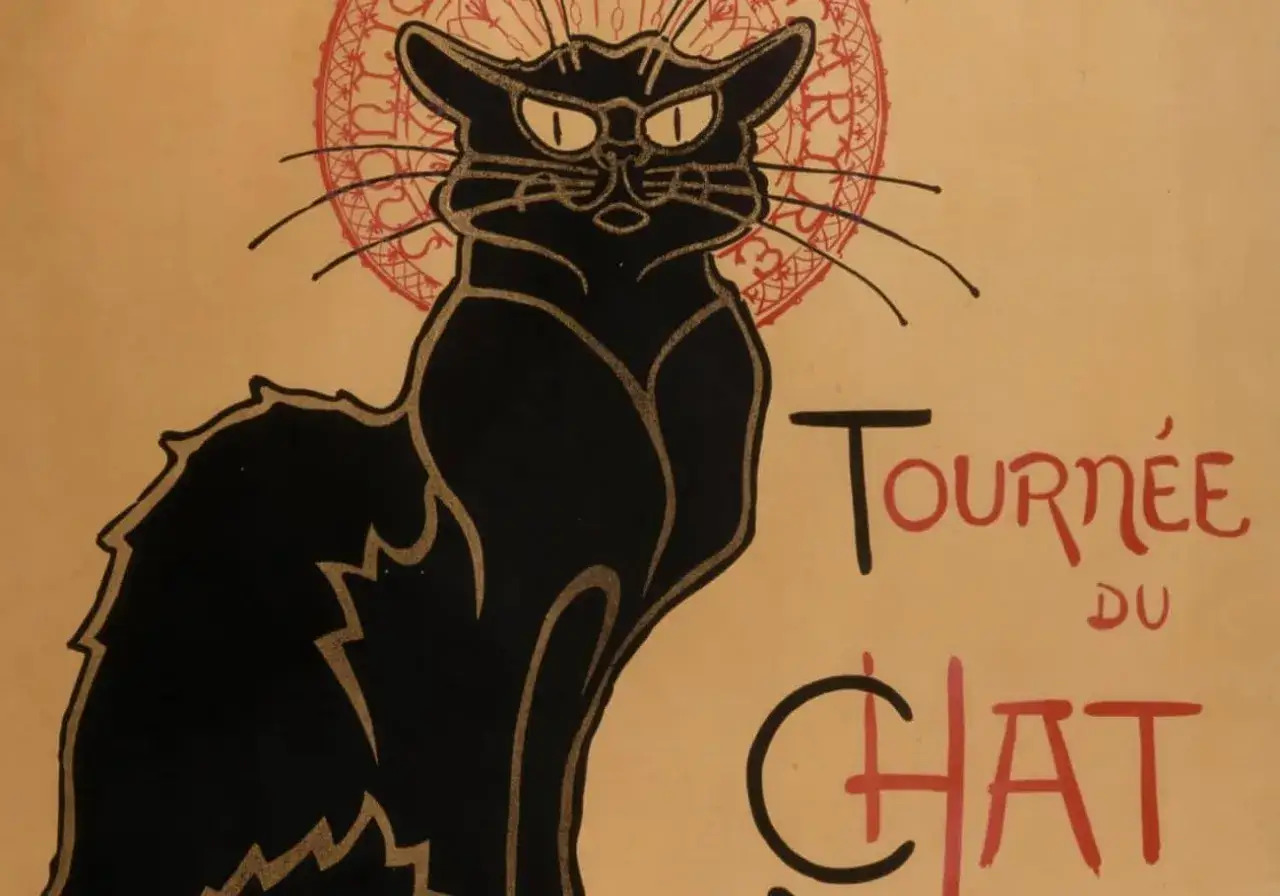 Le Chat Noir, affiche embl&eacute;matique de Steinlen, pr&eacute;sente un chat noir aux yeux per&ccedil;ants, annon&ccedil;ant la 